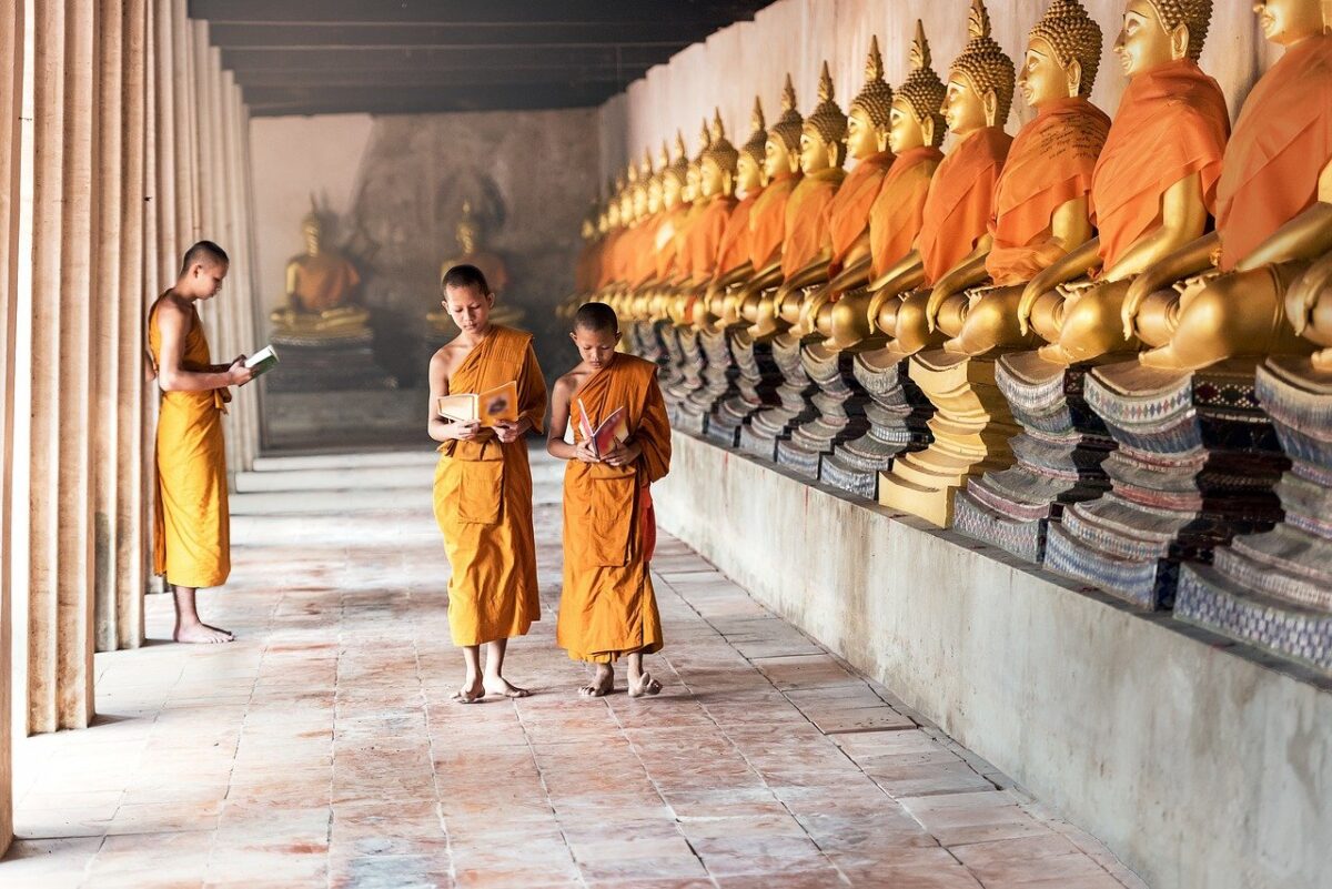 Thai Monks in the temples of Ayutthaya Thailand