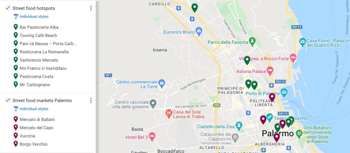 Map of streetfood in Palermo