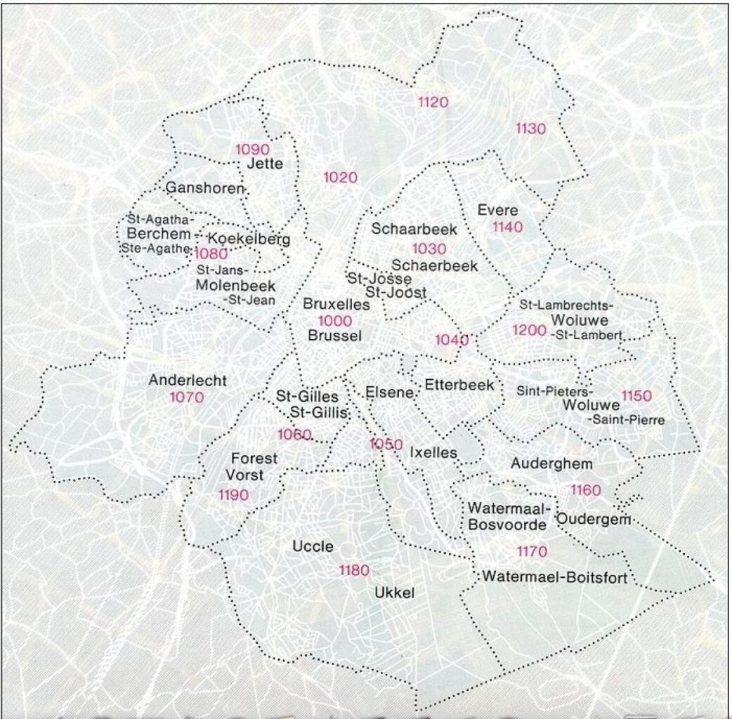brussels postcodes map