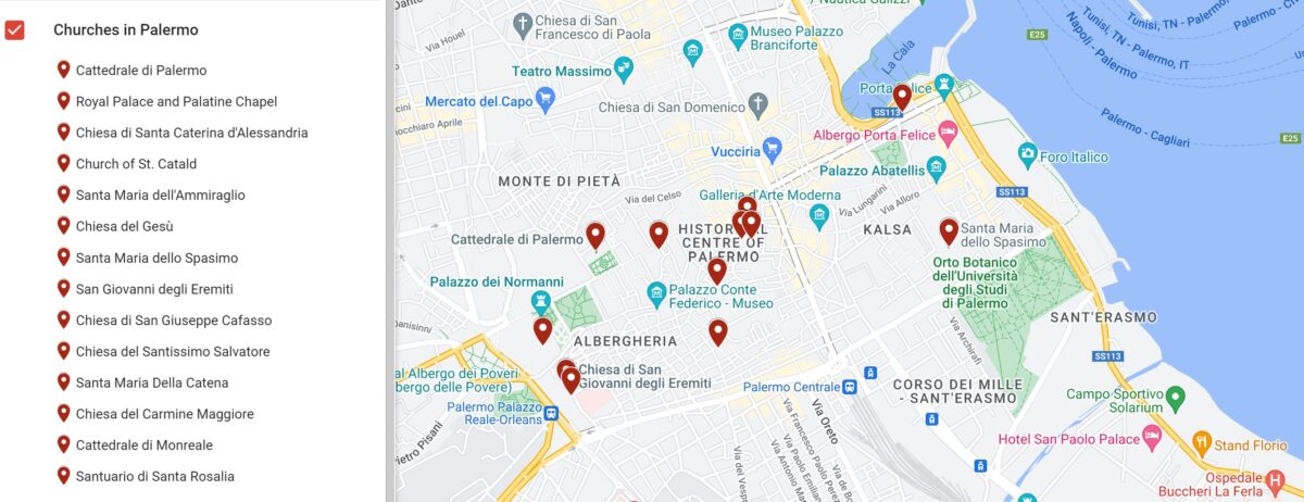 Map of churches in Palermo
