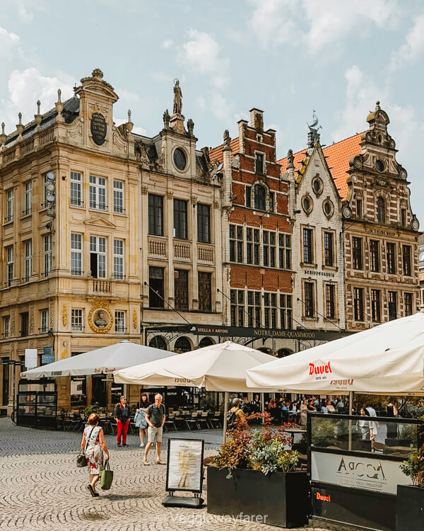 Duvel parasols shading the café terraces on the Grote Markt in Leuven
