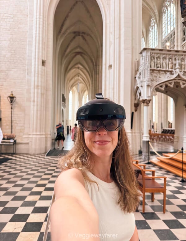 Wearing the HoloLens headset for the Beleef Bouts experience inside Sint-Pieterskerk, Leuven