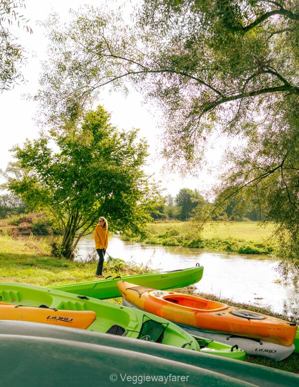 Kayaks drawn up on the bank of the river Dijle at Korbeek-Dijle before setting off