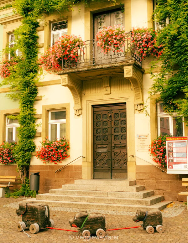 Historic flower-covered house in Bretten, Germany