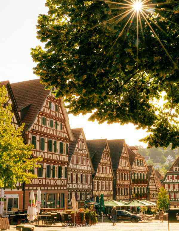 the halftimbered houses of  the main marketsquare of Calw in Germany Black Forest Town