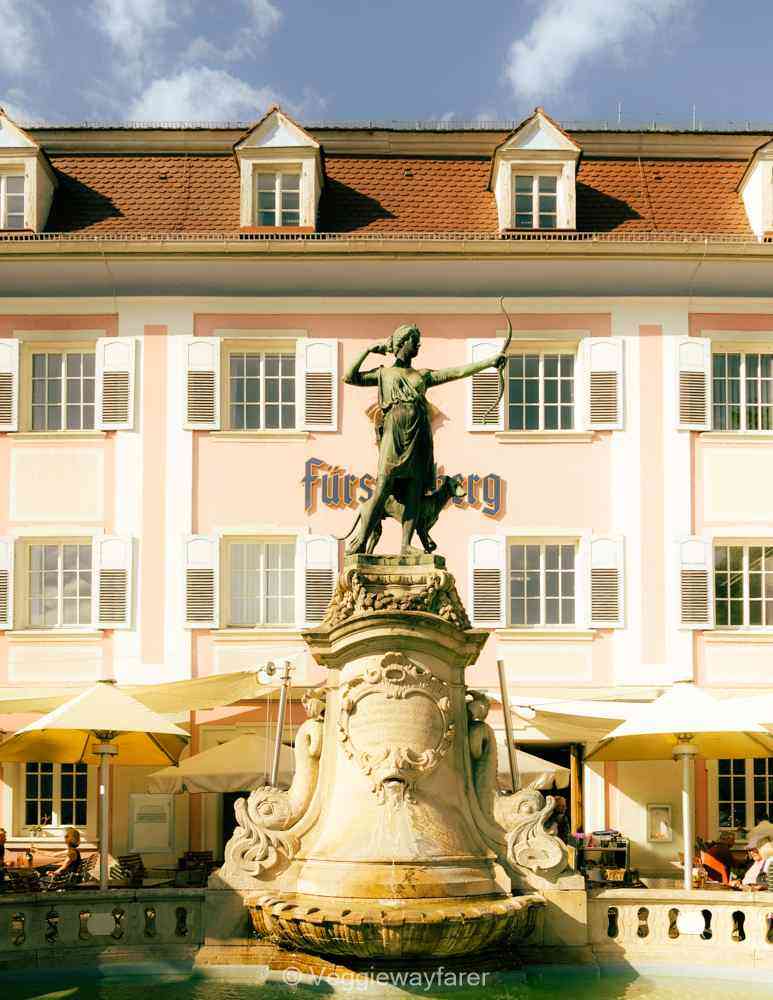 Artemis statue in front of furstenburg beer house in Donaueschingen