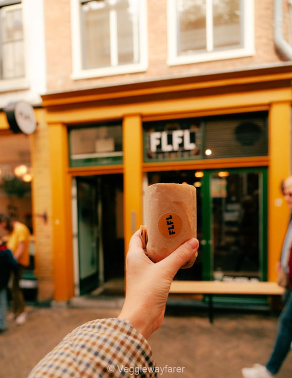 hand holding vegan falafel in Utrecht