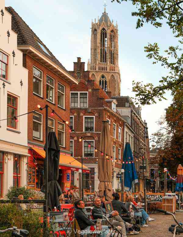 cozy terrace in front of the domtower in Utrecht